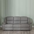 Bentley Light Grey Leather 3 Seater Recliner Sofa
