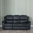Berlin Black Leather 3 Seater Recliner Sofa
