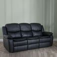 Berlin Black Leather 3 Seater Recliner Sofa