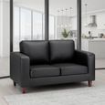 Box Sofa - Black Faux Leather - 2 Seater