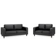 Box Sofa Set - Black Faux Leather - 3+2 Seater