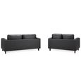 Box Sofa Set - Black Faux Leather - 3+2 Seater