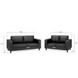 Box Sofa Set - Black Faux Leather - 3+2 Seater