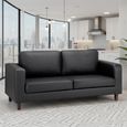 Box Sofa - Black Faux Leather - 3 Seater