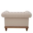 Cabra Chesterfield Armchair - Cream Fabric with Mahogany Wood