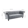 Chester 3 Seater Sofa - Grey Velvet Fabric