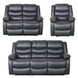 Conrad Manual Recliner Sofa Set - Black Leather - 3+2+1 Seater
