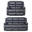 Conrad Manual Recliner Sofa Set - Black Leather - 3+2 Seater