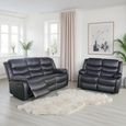 Conrad Manual Recliner Sofa Set - Black Leather - 3+2 Seater