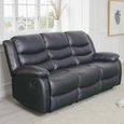 Conrad Manual Recliner Sofa - Black Leather - 3 Seater