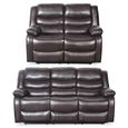 Conrad Manual Recliner Sofa Set - Brown Leather - 3+2 Seater