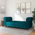 Faulk Chesterfield Teal Velvet Fabric Sofa Bed - 2258979UK