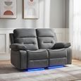 Foster Grey Fabric 2 Seater Recliner Sofa with LED Lights