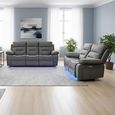 Foster Grey Fabric 3+2 Seater Recliner Sofa Set with LED Lights, Drop-Down Table & Cup Holders