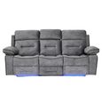 Foster Grey Fabric 3 Seater Recliner Sofa with LED Lights, Drop-Down Table & Cup Holders