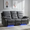 Foster Grey Fabric 3 Seater Recliner Sofa with LED Lights, Drop-Down Table & Cup Holders