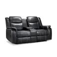 Galaxy Electric Recliner Sofa - Black Faux Leather - 2 Seater - Console