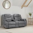 Galaxy Electric Recliner Sofa - Grey Faux Leather - 2 Seater - Console