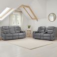 Galaxy Electric Recliner Sofa Set - Grey Faux Leather - 3+2 Seater