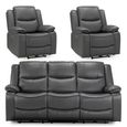 Harald Electric Recliner Sofa Set - Grey Faux Leather - 3+1+1 Seater