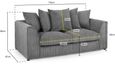 Harley Jumbo Sofa - Grey Fabric - 3 Seater