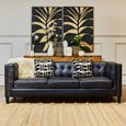 King Sofa - 3 Seater - Antique Ebony Leather with Tufted Back