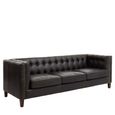 King Sofa - 3 Seater - Antique Ebony Leather with Tufted Back