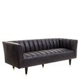 King Sofa - 3 Seater - Black Leather with Flared Arms
