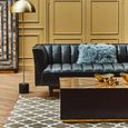 King Sofa - 3 Seater - Black Leather with Flared Arms