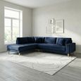 Lido Corner Sofa - Open End - Dark Blue - Velvet Fabric - Natural Legs - LHF