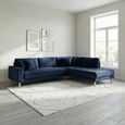 Lido Corner Sofa - Open End - Dark Blue - Velvet Fabric - Natural Legs - RHF