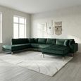 Lido U-Sofa - Open End - Dark Green - Velvet Fabric - Natural Legs - RHF