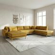 Lido U-Sofa - Open End - Mustard Yellow - Velvet Fabric - Natural Legs - LHF