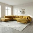 Lido U-Sofa - Open End - Mustard Yellow - Velvet Fabric - Natural Legs - RHF