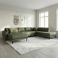 Lido U-Sofa - Open End - Olive Green - Fabric - Black Legs - LHF