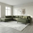 Lido U-Sofa - Open End - Olive Green - Fabric - Black Legs - RHF