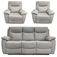 Lucia Recliner Sofa Set - Pearl Grey Leather - 3+1+1 Seater