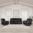 Myra Manual Recliner Sofa Set - Black Faux Leather - 3+2+1 Seater