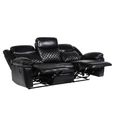 Myra Manual Recliner Sofa - Black Faux Leather - 3 Seater