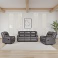 Myra Manual Recliner Sofa Set - Grey Faux Leather - 3+2+1 Seater