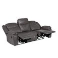 Myra Manual Recliner Sofa - Grey Faux Leather - 3 Seater