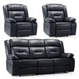Novie Manual Recliner Sofa Set - Black Faux Leather - 3+1+1 Seater