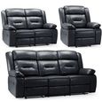 Novie Manual Recliner Sofa Set - Black Faux Leather - 3+2+1 Seater