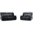 Novie Sofa Set - Black Faux Leather - 3+2 Seater