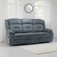 Novie Manual Recliner Sofa - Grey Fabric - 3 Seater