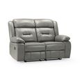 Novie Manual Recliner Sofa - Grey Faux Leather - 2 Seater
