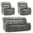 Novie Manual Recliner Sofa Set - Grey Faux Leather - 3+1+1 Seater