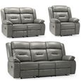 Novie Manual Recliner Sofa Set - Grey Faux Leather - 3+2+1 Seater