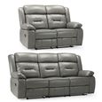Novie Manual Recliner Sofa Set - Grey Faux Leather - 3+2 Seater