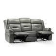 Novie Manual Recliner Sofa - Grey Faux Leather - 3 Seater